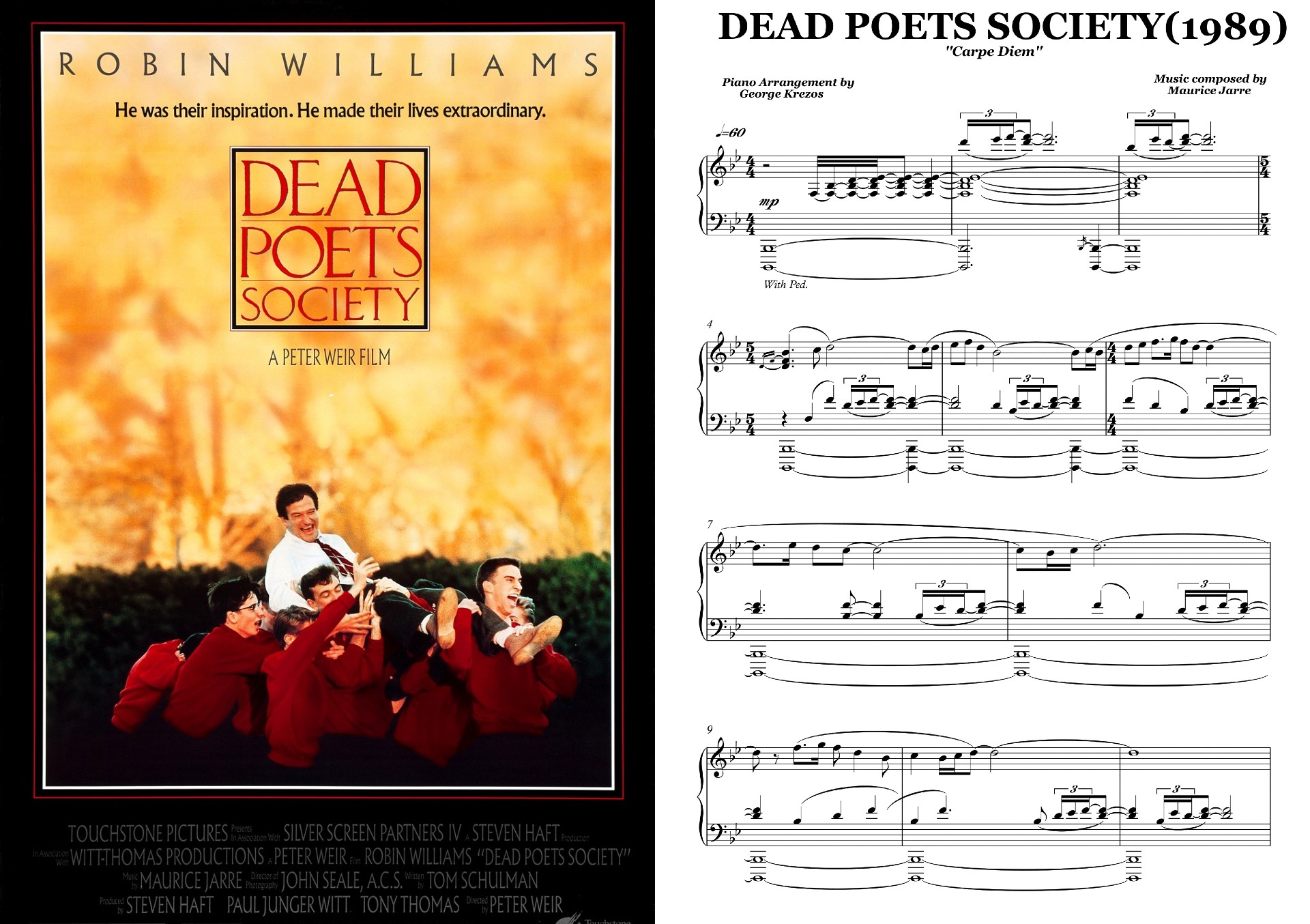 DEAD POETS SOCIETY Carpe Diem Piano Sheet Music Soundtracks